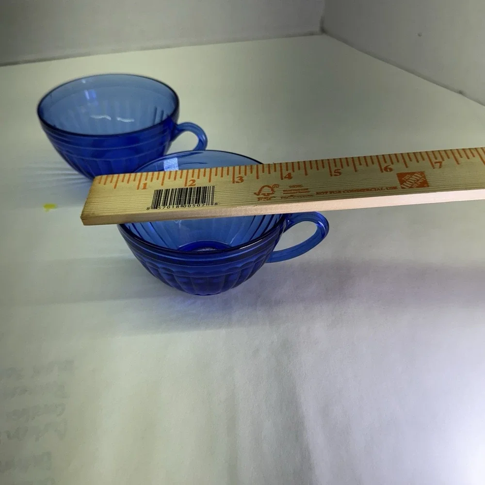 HAZEL-ATLAS Aurora Cobalt Blue Cups Set Of Two‎ Ribs Depression Glass